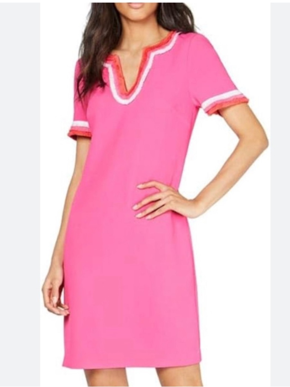 Trina Turk Shangri La Pink Fusion Fringe Trim Sheath Dress